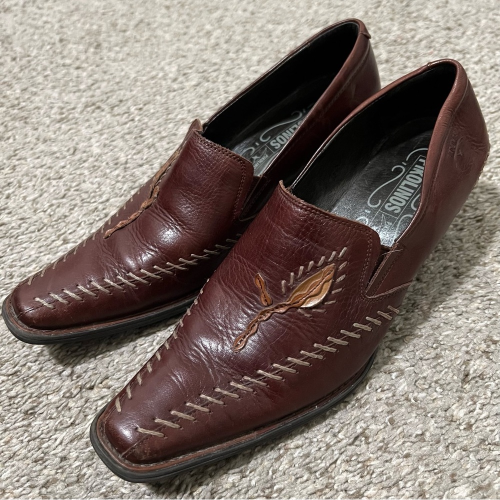 PIKOLINOS Brown Leather Slip-On Loafers with Contrast Stitching Size 36 5.5/6